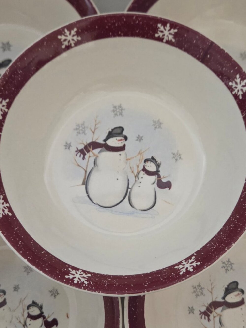 7 Pc Royal Seasons Stoneware Snowman Bowls Red Holiday Christmas Winter Gift - Picture 2 of 4